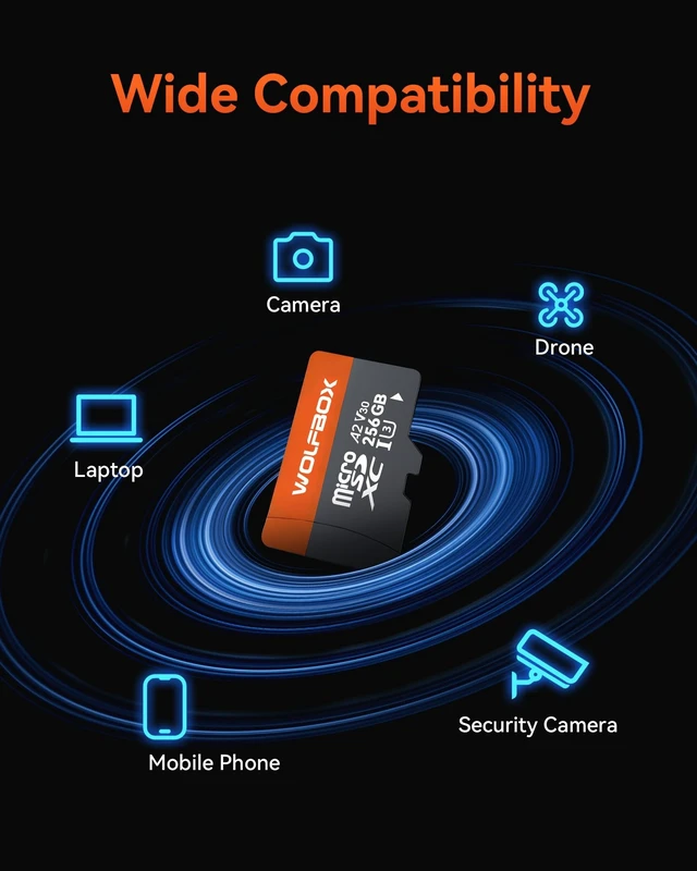 Alt view image 4 of 5 - WOLFBOX 256GB MicroSD Card with SD Adapter, Up to 100MB/s, U3 A2 V30, High Speed Transfer, Supports 4K UHD Video Recording, Compatible with G840S / G930 / G900Core / G900PRO / G900 Tripro and X5