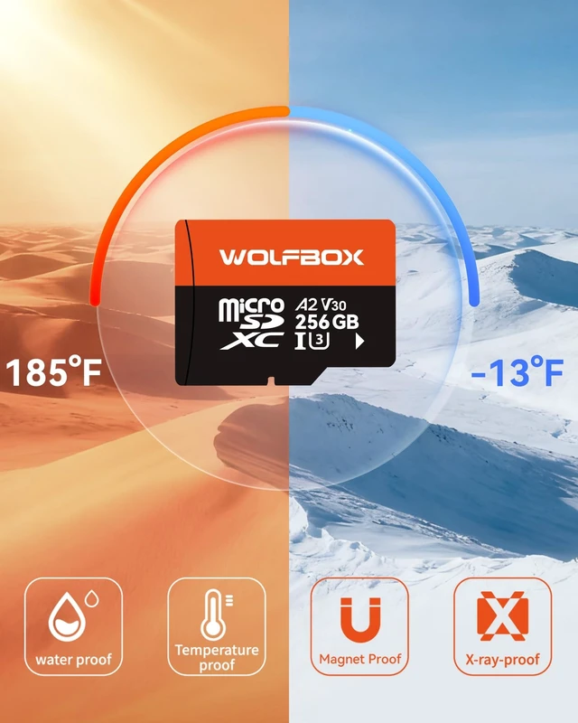 Alt view image 5 of 5 - WOLFBOX 256GB MicroSD Card with SD Adapter, Up to 100MB/s, U3 A2 V30, High Speed Transfer, Supports 4K UHD Video Recording, Compatible with G840S / G930 / G900Core / G900PRO / G900 Tripro and X5