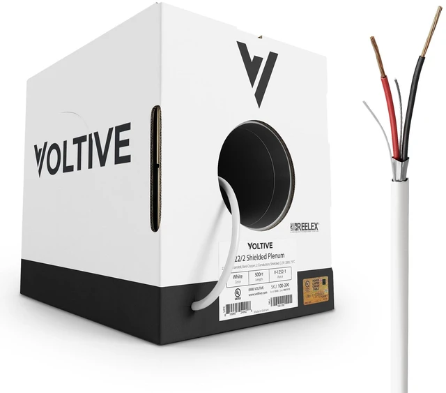 Main image of Voltive 22/2 Shielded Low Voltage Wire, Plenum CL3P, White, 500ft - 22AWG, 2 Conductors, Overall Shield, Stranded Bare Copper, UL Listed - V-1252-1