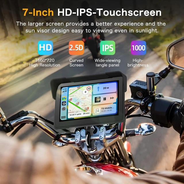 Alt view image 3 of 5 - 7inch Motorcycle CarPlay w 4K Dash Cam Carplay Motorcycle