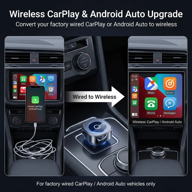 Alt view image 2 of 5 - Wireless CarPlay Adapter for iPhone, Android Auto Wireless Adapter, Apple CarPlay USB-C Dongle for Factory Wired Cars, Bluetooth Wi-Fi, Auto Reconnect, DIY Decorative Cover, Plug and Pla