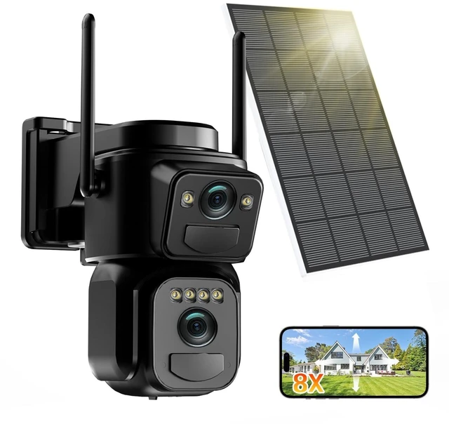 Main image of Tutoview 4K Solar Security Cameras Wireless Outdoor Battery Powered, 2.4GHz Dual Lens Bullet & 360 PTZ Outdoor Security Camera with Solar Panel, Digital Zoom, Night Vision,PIR Sensor (1Pack)