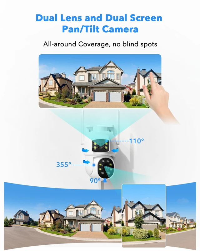 Alt view image 2 of 5 - Camcamp Wireless Security Camera System with 10.1" Monitor, Dual Lens PTZ CCTV Camera Security System, 10CH Expandable 4K NVR,Auto Tracking, No Subscription for Outdoor Indoor, 5G & 2.4G WiFi