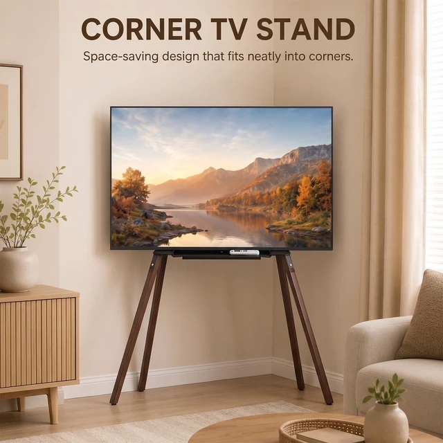 Alt view image 2 of 5 - ElaraBerry Easel TV Stand 32-70 Inch, 4-Leg Wooden Stand with Shelf