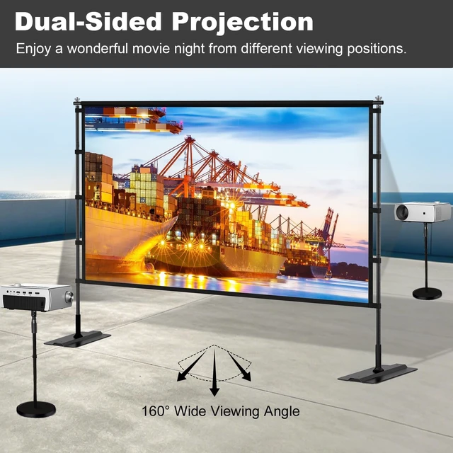 Alt view image 5 of 5 - TOWOND 100 inch Projector Screen with Stand, Outdoor Movie Screen for Backyard and Camping, 4K HD 16:9 Anti-Crease Portable with Carry Bag for Sports Viewing Parties - Support Double Sided