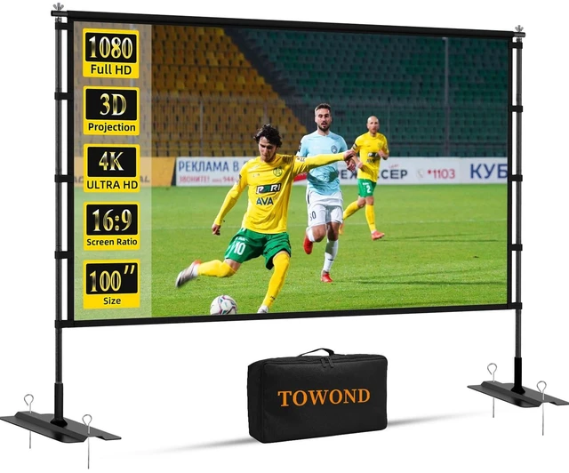 Main image of TOWOND 100 inch Projector Screen with Stand, Outdoor Movie Screen for Backyard and Camping, 4K HD 16:9 Anti-Crease Portable with Carry Bag for Sports Viewing Parties - Support Double Sided