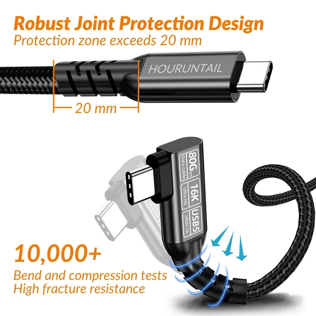 Alt view image 2 of 5 - Thunderbolt 5/4/3 Cable Right Angle 4ft 1.2M,90Degree USB 4 Type C to C