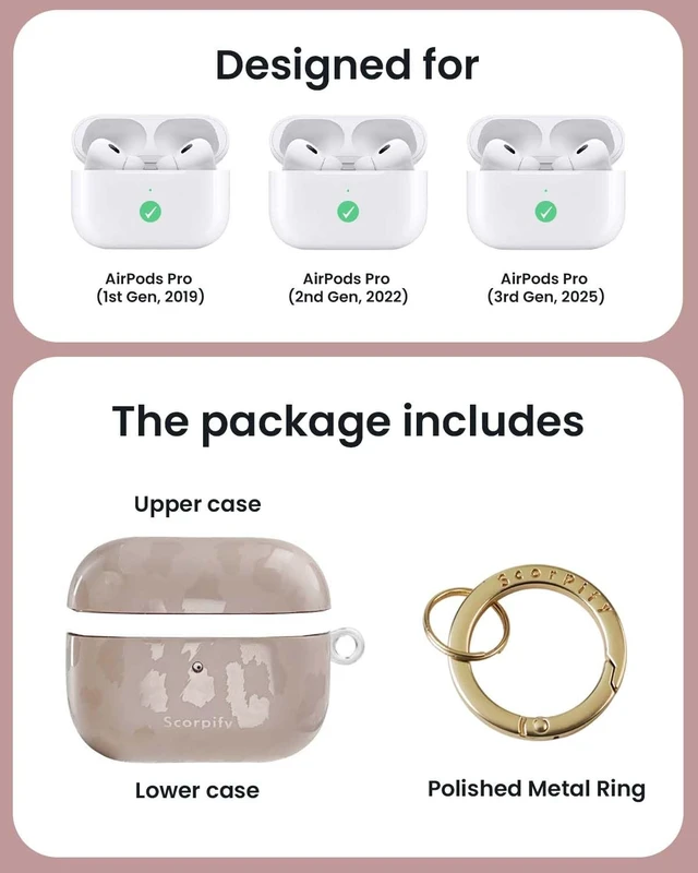 Alt view image 3 of 5 - SCORPIFY for AirPods Pro 3 Case (3rd Generation, 2025) with Keychain, Compatible with Apple AirPod Pro 3, Cute Protective Hard Shell Cover, Wireless Charging Earbuds Case for Women -