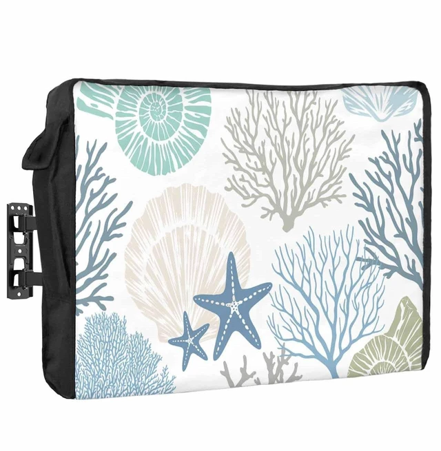 Main image of Coastal Outdoor TV Cover 36-39 Inches, Weatherproof & Waterproof, Summer Beach Blue Teal Coral, Nautical Starfish Screen Protectors