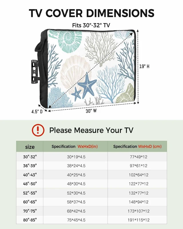 Alt view image 2 of 5 - Coastal Outdoor TV Cover 36-39 Inches, Weatherproof & Waterproof, Summer Beach Blue Teal Coral, Nautical Starfish Screen Protectors