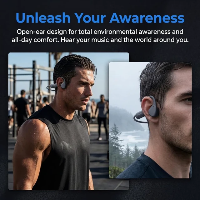 Alt view image 5 of 5 - QZYCY Bone Conduction Headphones, Bluetooth 5.4 Open-Ear Sports Headphones