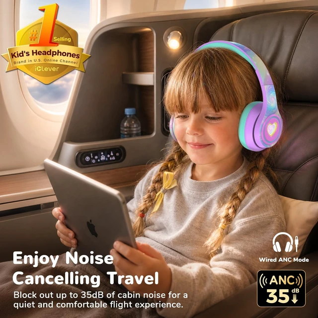 Alt view image 2 of 5 - iClever Noise Cancelling Headphones for Kids Bluetooth 75H Play LED Lights