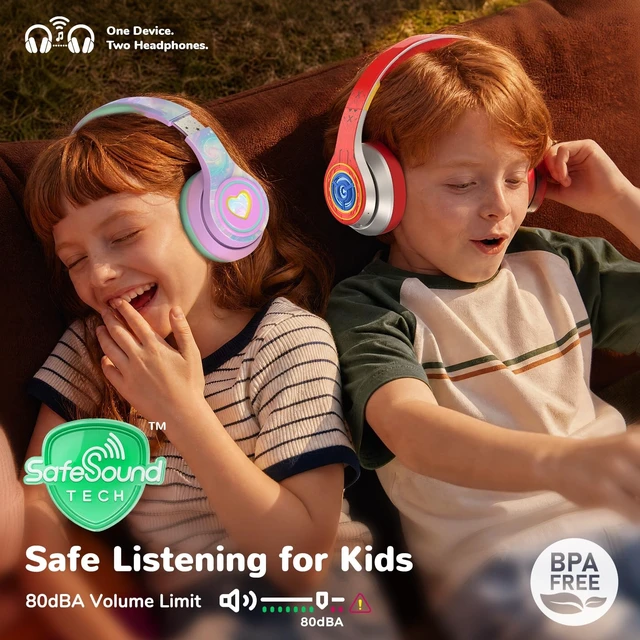 Alt view image 3 of 5 - iClever Noise Cancelling Headphones for Kids Bluetooth 75H Play LED Lights