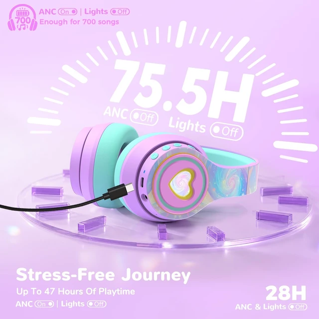 Alt view image 4 of 5 - iClever Noise Cancelling Headphones for Kids Bluetooth 75H Play LED Lights