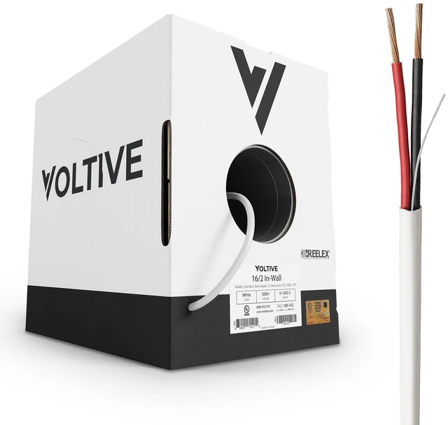 Main image of Voltive 16/2 Speaker Wire, in-Wall CL3, White, 1000ft - 16AWG, 2 Conductors, Stranded Oxygen-Free Copper, UL Listed - V-1202-4