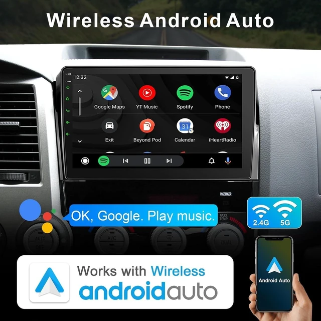 Alt view image 3 of 5 - Car Radio for Toyota Tundra 2007-2013 Sequoia 2008-2012 with Wireless CarPlay & Android Auto, 10 Inch Toyota Tundra Stereo Head Unit with BluetoothGPS Navigation FM Radio