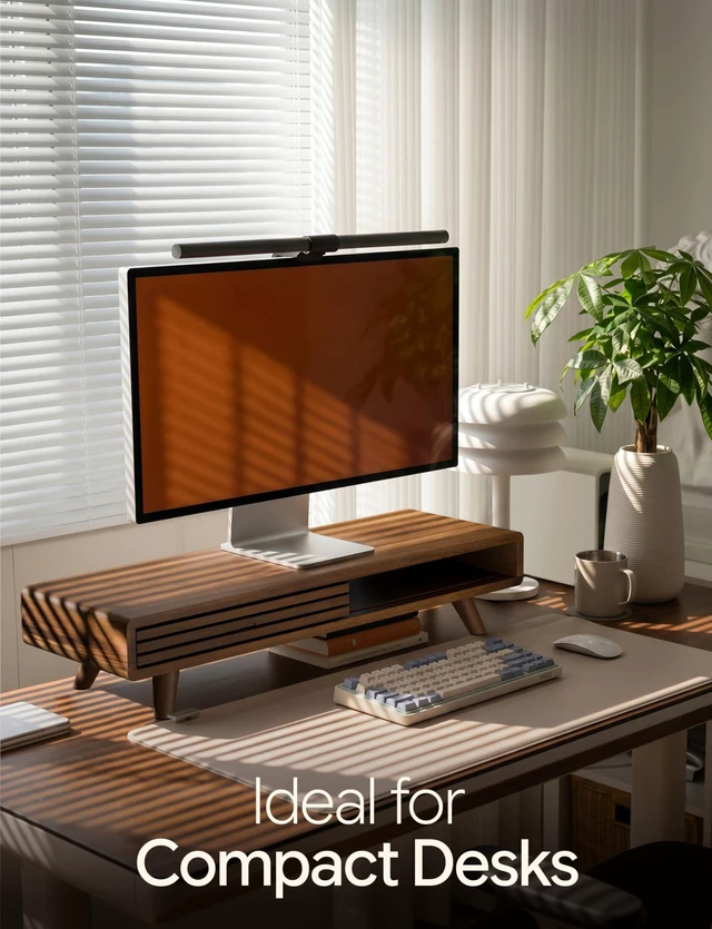 Alt view image 4 of 5 - Tinamo 24" Wood Monitor Stand Riser with Sliding Door and Cable Management
