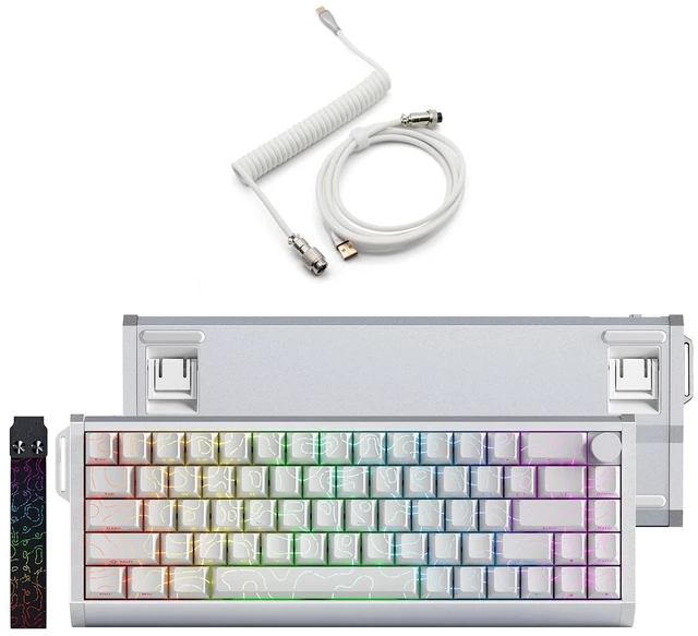 Main image of Glacier Skyloong GK68HEAT Aluminum Case, Triple Mode Connection, Detachable USB-C, Side Print Keycaps, Hot Swappable Mechanical and Magnetic Keyboard (Contour Line/White, Premium Aviator Cable)