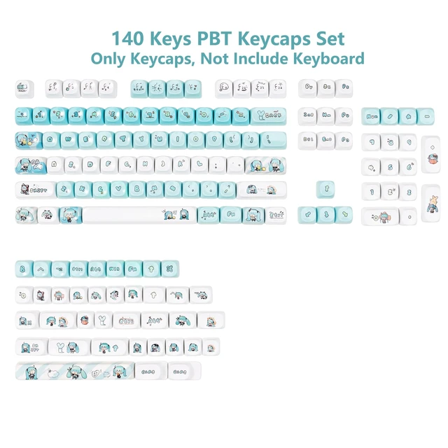 Alt view image 2 of 5 - ZERRIOY Blue Anime PBT 140keys Dye Sublimation Cute MOA Profile Keycaps