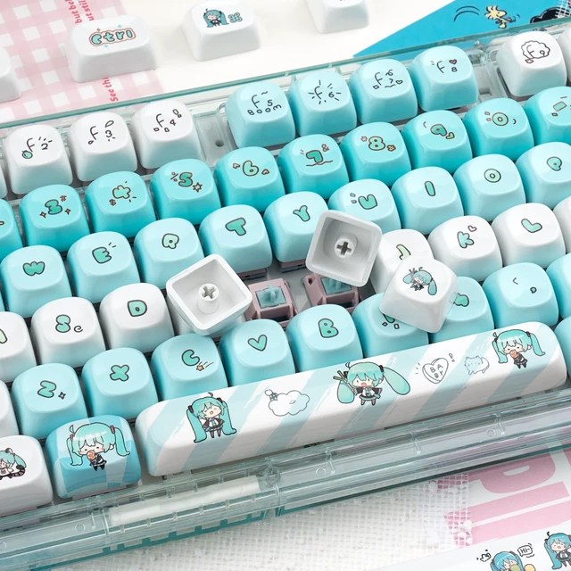 Alt view image 4 of 5 - ZERRIOY Blue Anime PBT 140keys Dye Sublimation Cute MOA Profile Keycaps