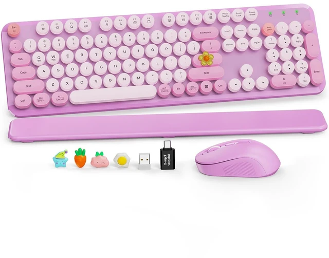 Main image of Wireless Keyboard and Mouse, Round Keycaps, Magnetic Wrist Rest, Lilac