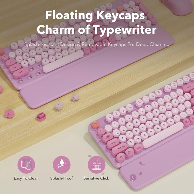 Alt view image 4 of 5 - Wireless Keyboard and Mouse, Round Keycaps, Magnetic Wrist Rest, Lilac