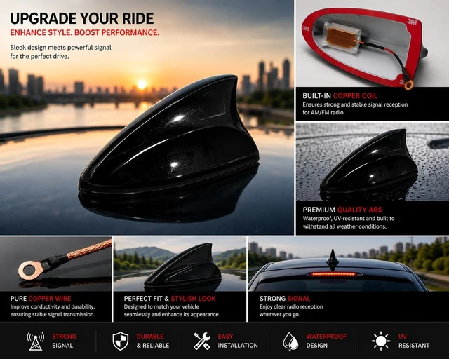 Alt view image 2 of 5 - Takilma Shark Fin Antenna Cover for car Vehicle Shark Fin Shape Cover fit for Most Sedan,SUV, Truck, Van (Black)