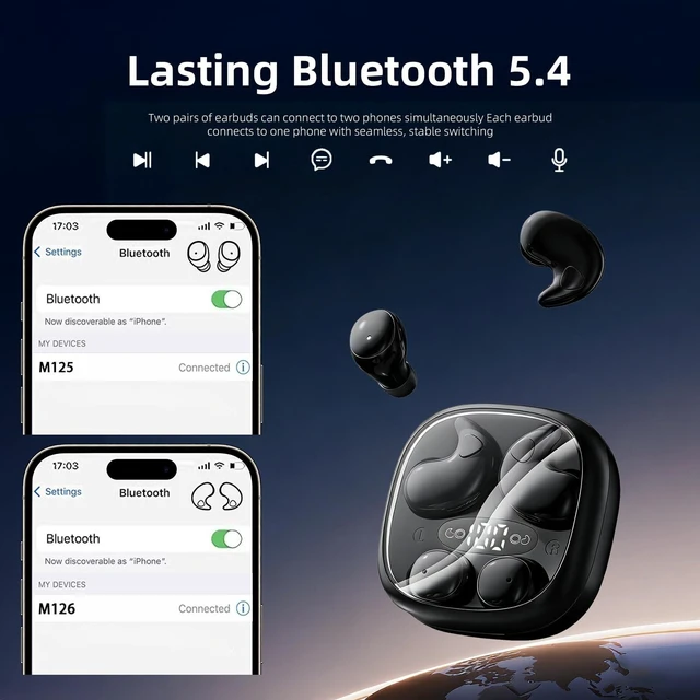 Alt view image 2 of 5 - CUAUUO Flat Sleep Earbuds Mini Invisible Tiny Wireless Ear Buds, Wireless Hidden Small Sleeping Headphones for Side Sleepers, Discreet in-Ear Earphones for Small Ear Canals, Women & Work