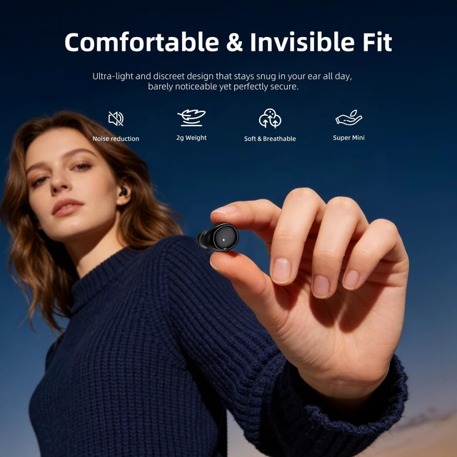 Alt view image 4 of 5 - CUAUUO Flat Sleep Earbuds Mini Invisible Tiny Wireless Ear Buds, Wireless Hidden Small Sleeping Headphones for Side Sleepers, Discreet in-Ear Earphones for Small Ear Canals, Women & Work
