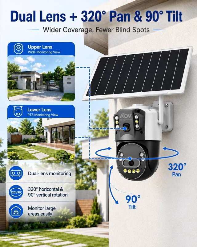 Alt view image 4 of 5 - JideTech 4G LTE Solar Security Camera, Dual Lens 6MP PTZ Outdoor, 8W Solar Panel, 16000mAh Battery, AOV(Always-On Video), Colour Night Vision, AI Human Detection, Two-Way Audio (No WiFi)