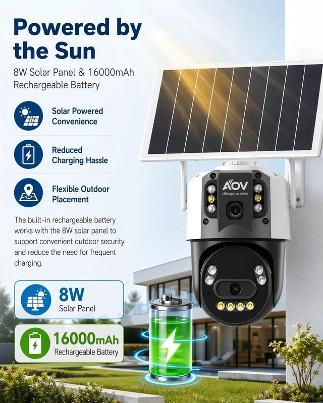 Alt view image 3 of 5 - JideTech 4G LTE Solar Security Camera, Dual Lens 6MP PTZ Outdoor, 8W Solar Panel, 16000mAh Battery, AOV(Always-On Video), Colour Night Vision, AI Human Detection, Two-Way Audio (No WiFi)