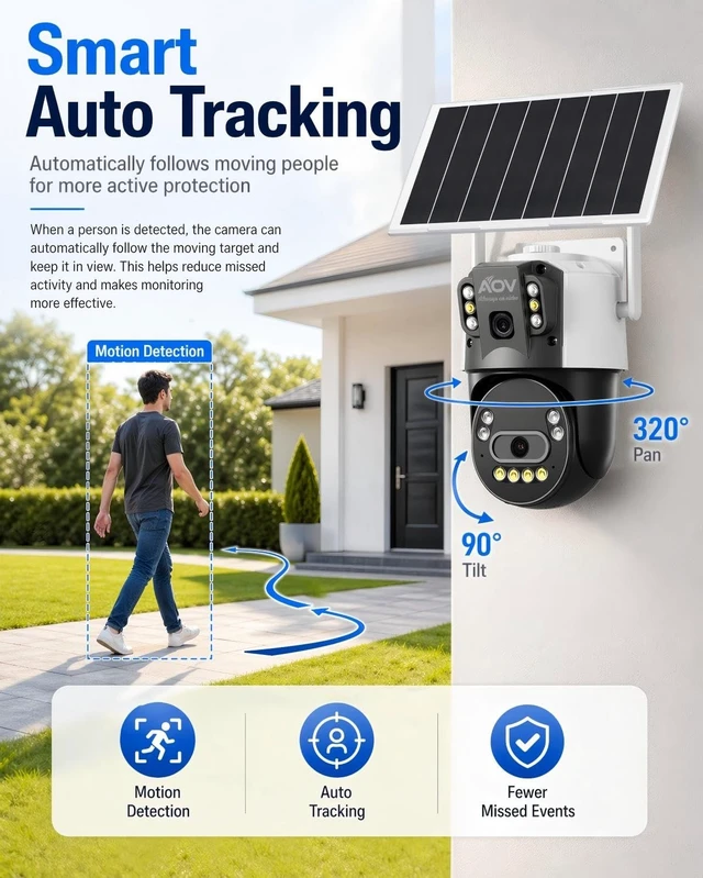 Alt view image 5 of 5 - JideTech 4G LTE Solar Security Camera, Dual Lens 6MP PTZ Outdoor, 8W Solar Panel, 16000mAh Battery, AOV(Always-On Video), Colour Night Vision, AI Human Detection, Two-Way Audio (No WiFi)