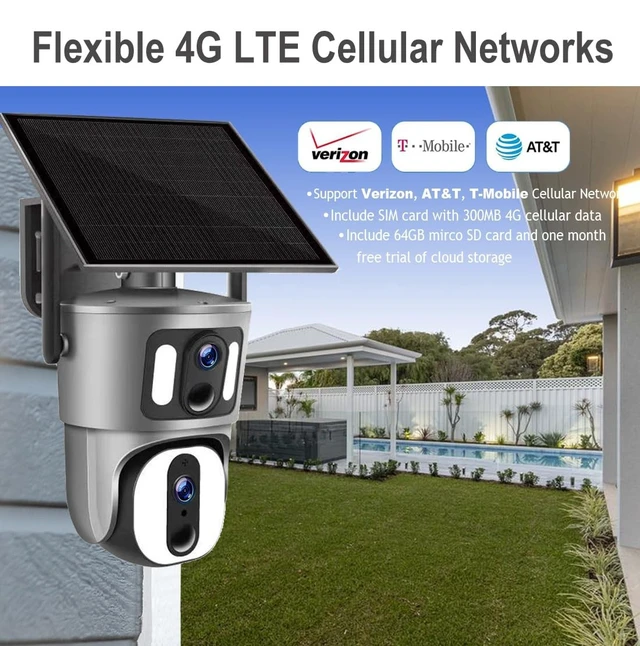 Alt view image 2 of 5 - Sky Tower 4MP UHD 4G/5G LTE Cellular Wireless Dual Cameras Solar Panel Waterproof Two-Way Talk Outdoor Surveillance Cameras, Cloud Storage & Free Data (4MP Digital 20X Zoom)