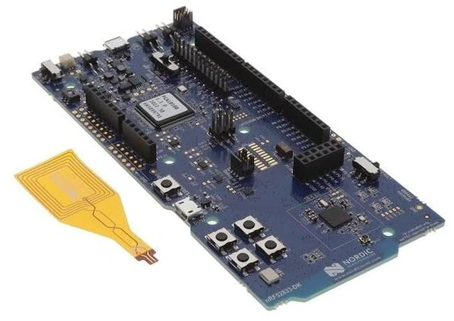 Main image of Nordic Semiconductor nRF52833-DK Development Board, Bluetooth 5.x BLE and 802.15.4 Transceiver Evaluation Kit, 2.4GHz with PCB Trace Antenna