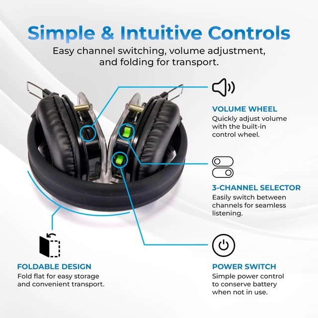 Alt view image 4 of 5 - Silent Tech Silent Disco Headphones RF309 Wireless 3 Channel Silent Disco Headset Compatible with TX-50-RF & TX-60-RF Transmitters Foldable Rechargeable RGB LED Party Headphones