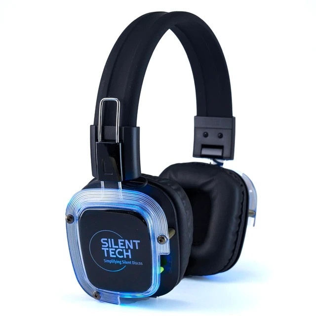 Main image of Silent Tech Silent Disco Headphones RF309 Wireless 3 Channel Silent Disco Headset Compatible with TX-50-RF & TX-60-RF Transmitters Foldable Rechargeable RGB LED Party Headphones