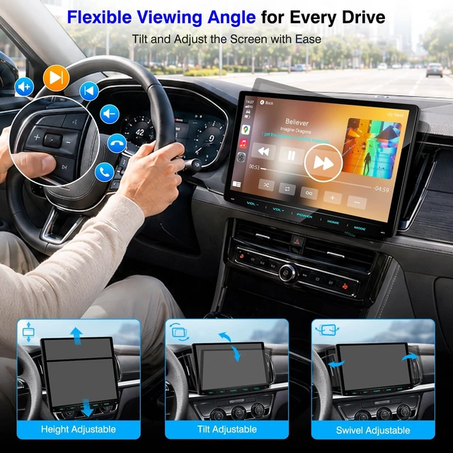 Alt view image 5 of 5 - 10.1" QLED Double DIN Car Stereo with Wireless CarPlay and Android Auto