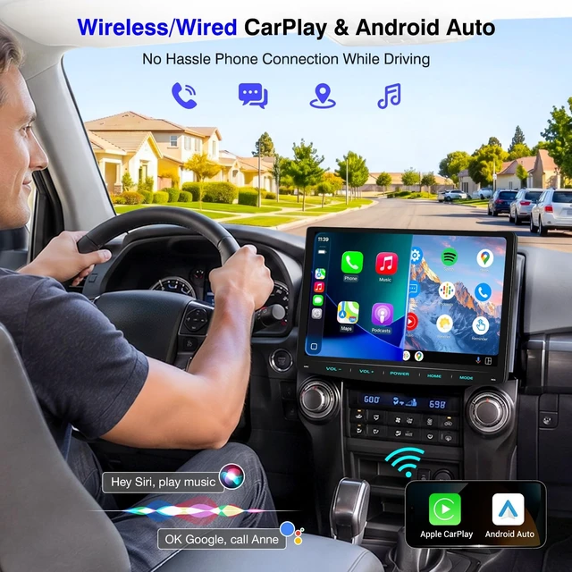 Alt view image 3 of 5 - 10.1" QLED Double DIN Car Stereo with Wireless CarPlay and Android Auto