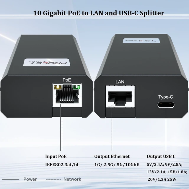 Alt view image 2 of 5 - PROCET 10G PoE Splitter, 25W 10 Gigabit PoE to USB C PD & RJ45 Ethernet Connectivity Adapter for eero 6/7, Wireless AP, Tablet, iPad, Google TV, USB C Hub, Digital Display, Smart Home Hub