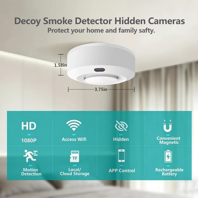 Alt view image 2 of 5 - LIRHIQYGF Hidden Camera Smoke Detector WiFi 1080P Home Security Cam