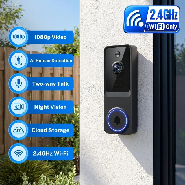Alt view image 2 of 5 - Doorbell Camera Wireless, 1080P Video Doorbell Camera Battery Powered