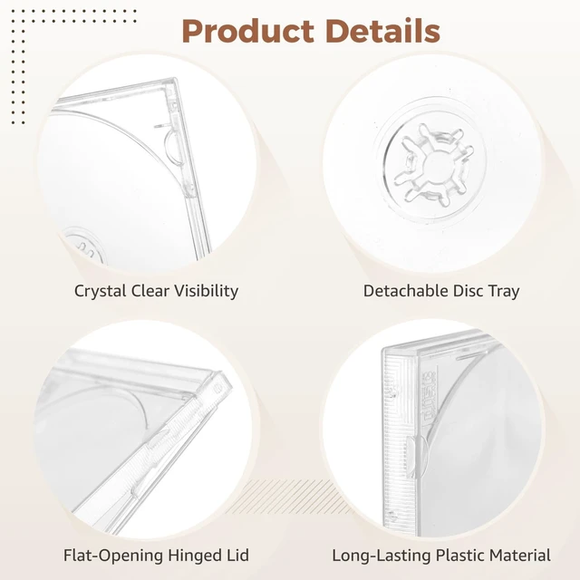 Alt view image 3 of 5 - 25 Pcs CD Jewel Cases, Clear Standard Blank CD Case, Sturdy Thickened, DVD Protection Cover