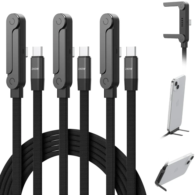 Main image of Mitesbony 3Pack 5FT 240W USB C to USB C Cable with Built-in Phone Stand