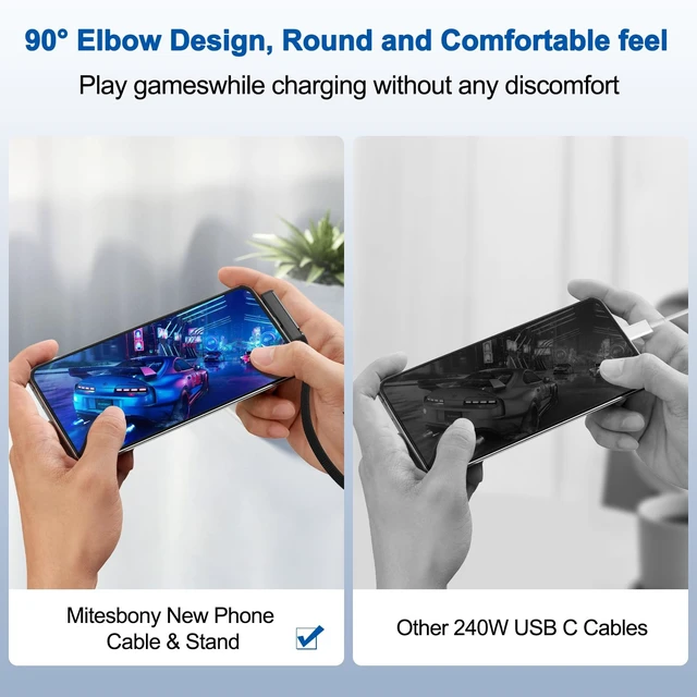 Alt view image 3 of 5 - Mitesbony 3Pack 5FT 240W USB C to USB C Cable with Built-in Phone Stand