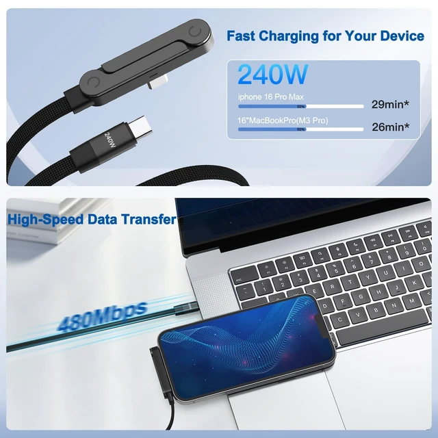 Alt view image 5 of 5 - Mitesbony 3Pack 5FT 240W USB C to USB C Cable with Built-in Phone Stand