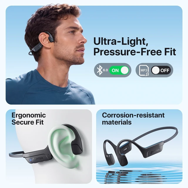 Alt view image 3 of 5 - Bone Conduction Headphones, IPX8 Waterproof Swimming wireless Headphone