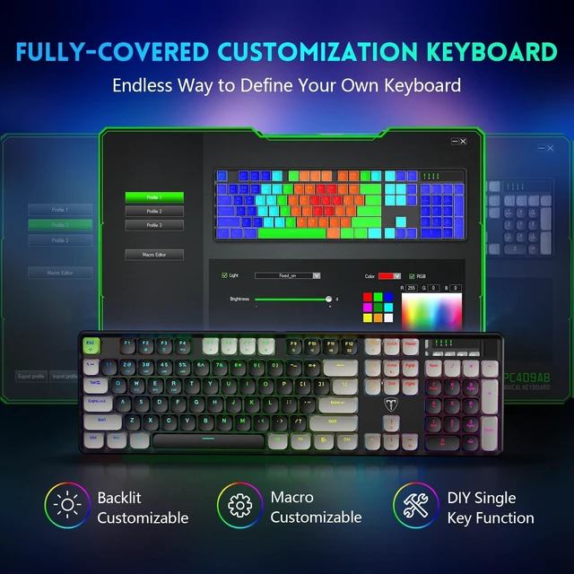 Alt view image 5 of 5 - Wireless Mechanical Keyboard Gaming, Bluetooth/2.4G/USB-C, Red Switches