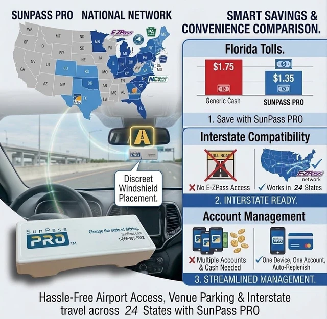 Alt view image 4 of 5 - Sunpass Sun Pass Toll Transponder - Prepaid Electronic Toll Pass for Florida + 23 Additional States, E-ZPass Compatible, No-Stop Automatic Toll Payment Device for Cars, Travel & Rental