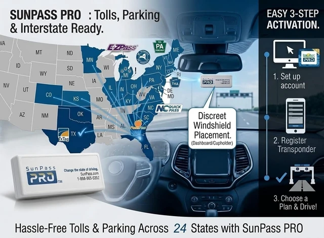 Alt view image 5 of 5 - Sunpass Sun Pass Toll Transponder - Prepaid Electronic Toll Pass for Florida + 23 Additional States, E-ZPass Compatible, No-Stop Automatic Toll Payment Device for Cars, Travel & Rental