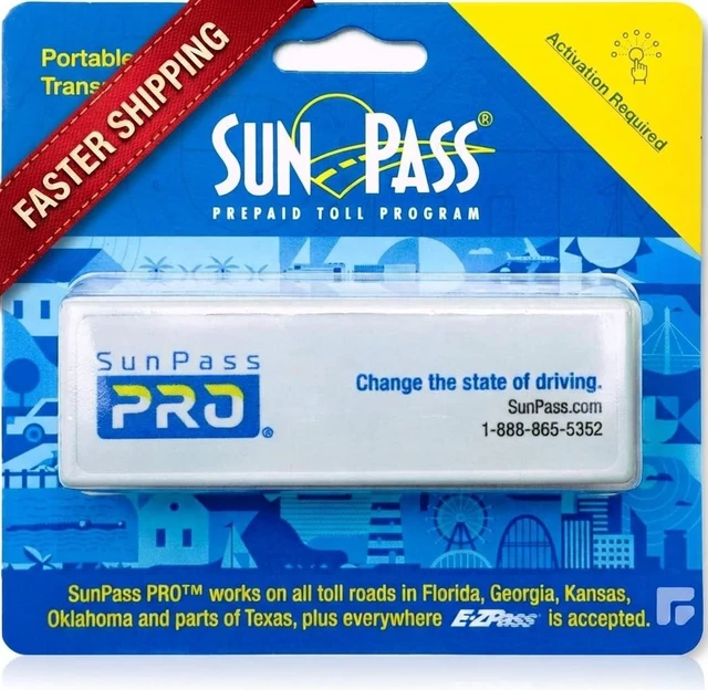 Main image of Sunpass Sun Pass Toll Transponder - Prepaid Electronic Toll Pass for Florida + 23 Additional States, E-ZPass Compatible, No-Stop Automatic Toll Payment Device for Cars, Travel & Rental